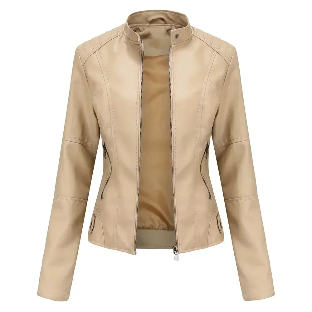 Faux Leather Jacket Women 2026 Autumn Spring Women's Moto Biker Jacket Red Black Coat Brown Purple Blue 3xl 4xl Coffee XS Beige