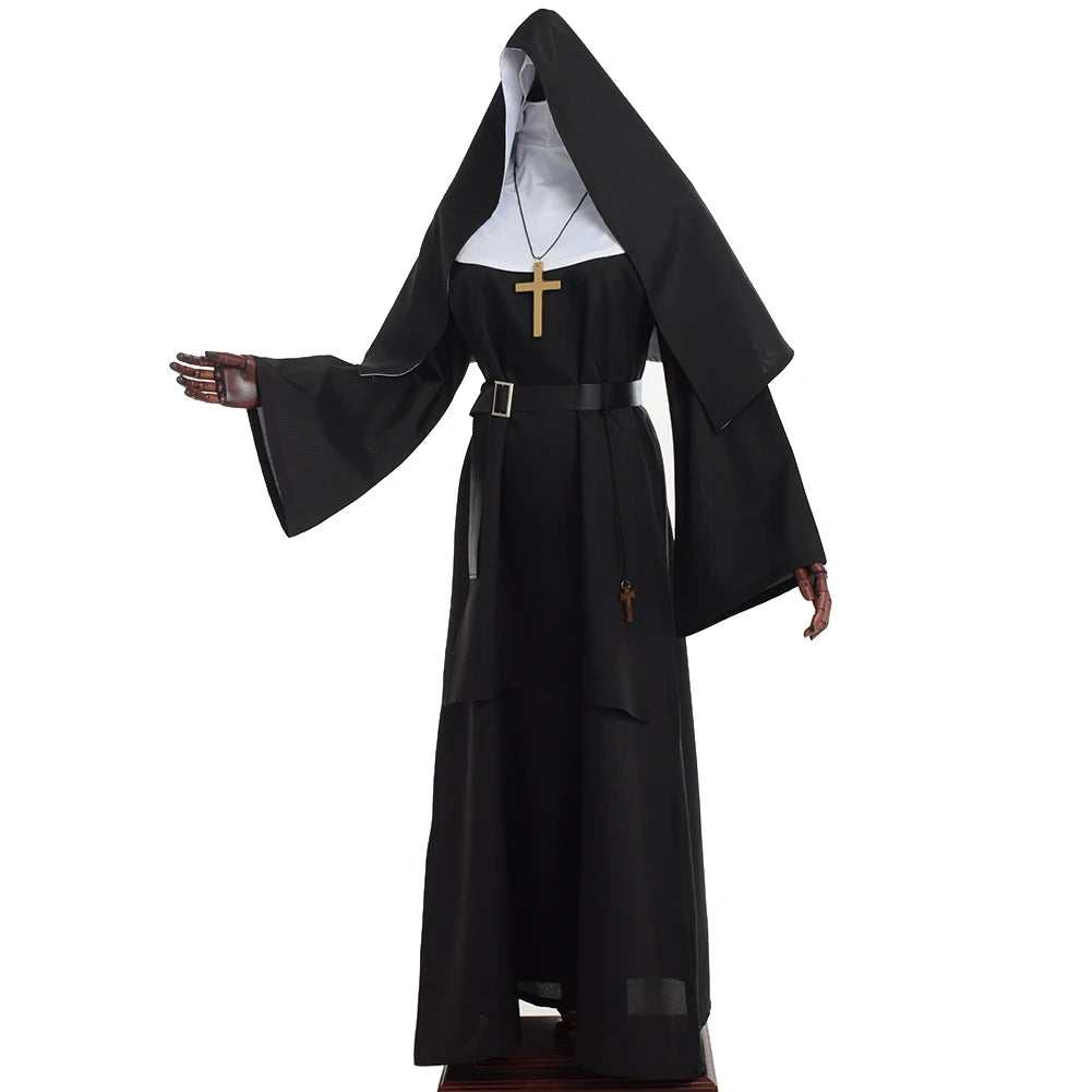 Nun Dress Halloween Costume for Women Scary Cosplay Mary Priest Dresses
