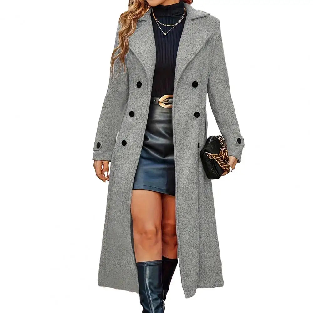 Women Winter Overcoat Women's Long Wool Coat Double-Breasted Peacoat Classic Notch Lapel Trench Coat Casual Fall Winter Overcoat