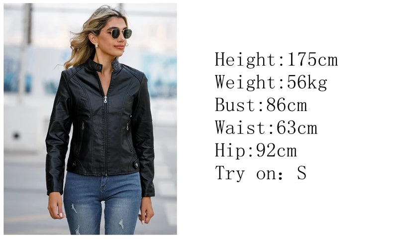 Faux Leather Jacket Women 2026 Autumn Spring Women's Moto Biker Jacket Red Black Coat Brown Purple Blue 3xl 4xl Coffee XS Beige