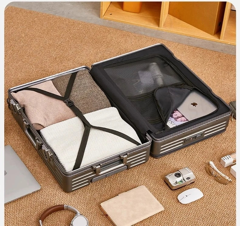 Front-opening Luggage with 24-inch Multi-functional Cup Holder Portable 20-inch Carry-on Suitcase 26-inch Large Capacity