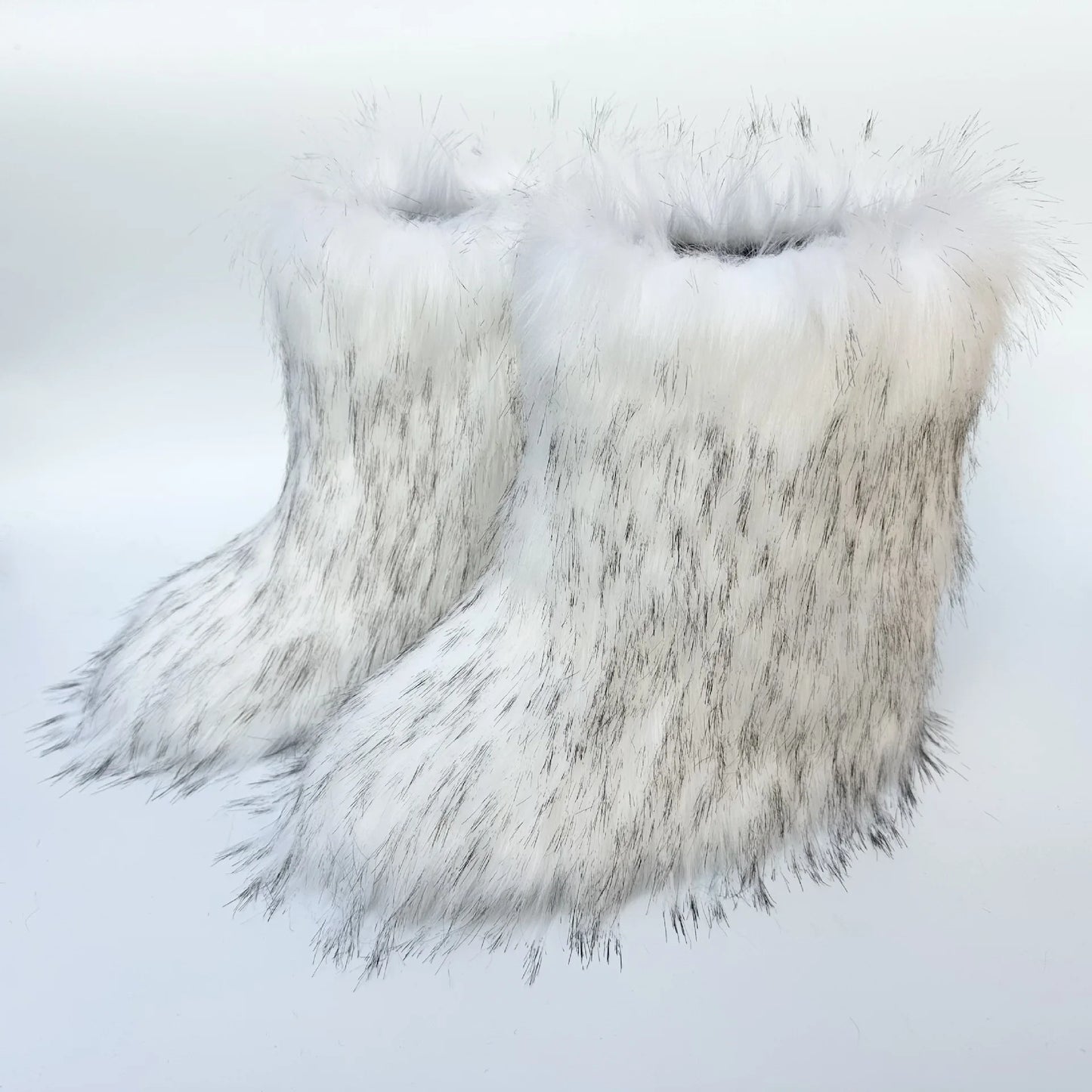 Cute High Quality Faux Raccoon Fox Fur Shibuya Gal Thickened Plus Size Mid-Calf Faux Fur Warm Winter Snow Boots for Women