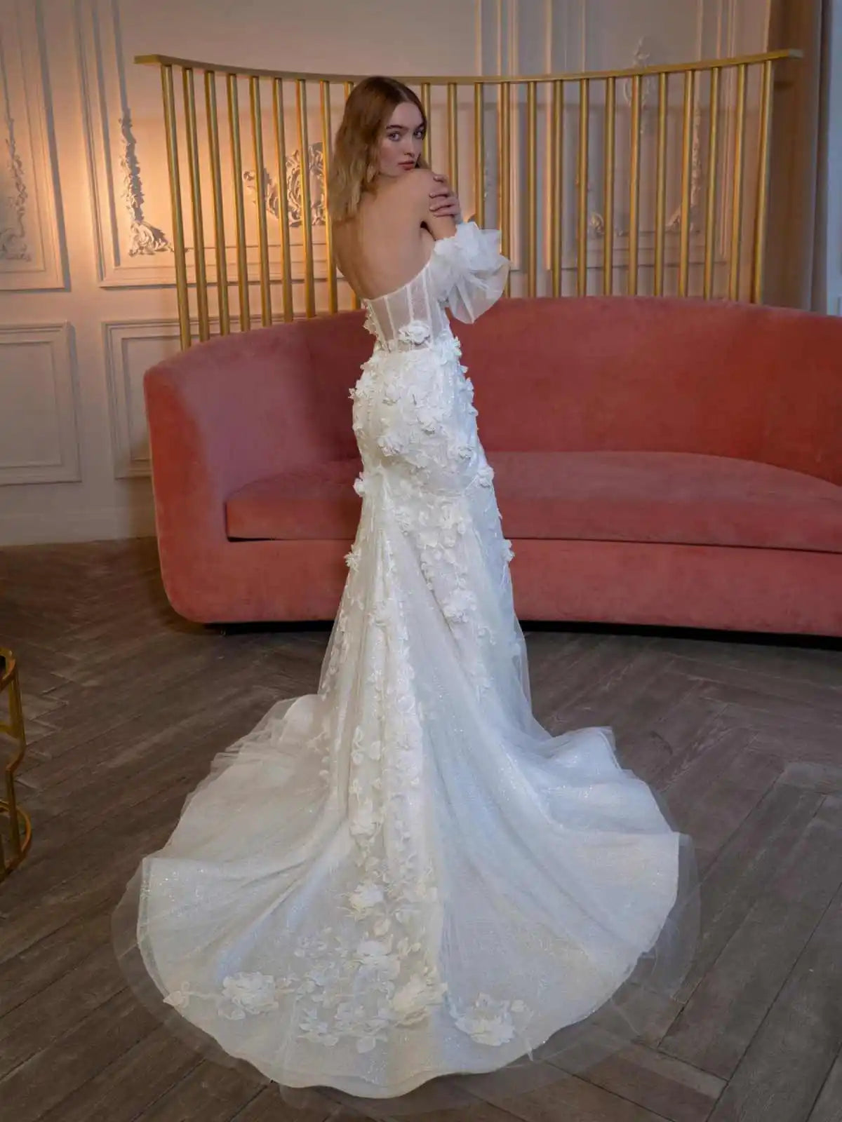 Customized 3D Flower Wedding Dresses Off Shoulder Appliques Lace Bridal Gowns Princess Pleats Beach Party Dress Women