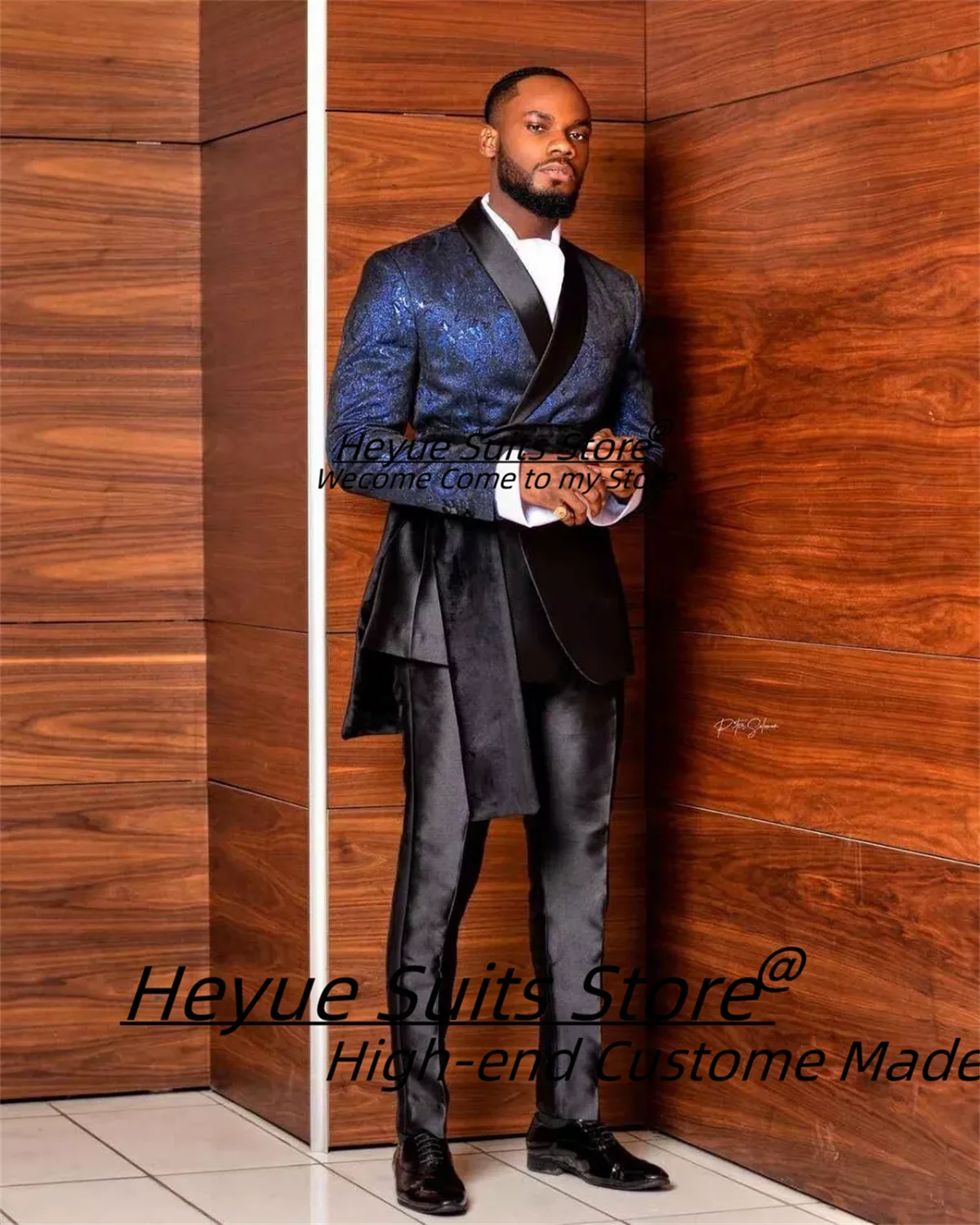 Customized Black Jacquard Shawl Lapel Jacket Pant Cape Groom Wedding Tuxedos Luxuly Male Prom Party Blazers Handsome Ropa Hombre