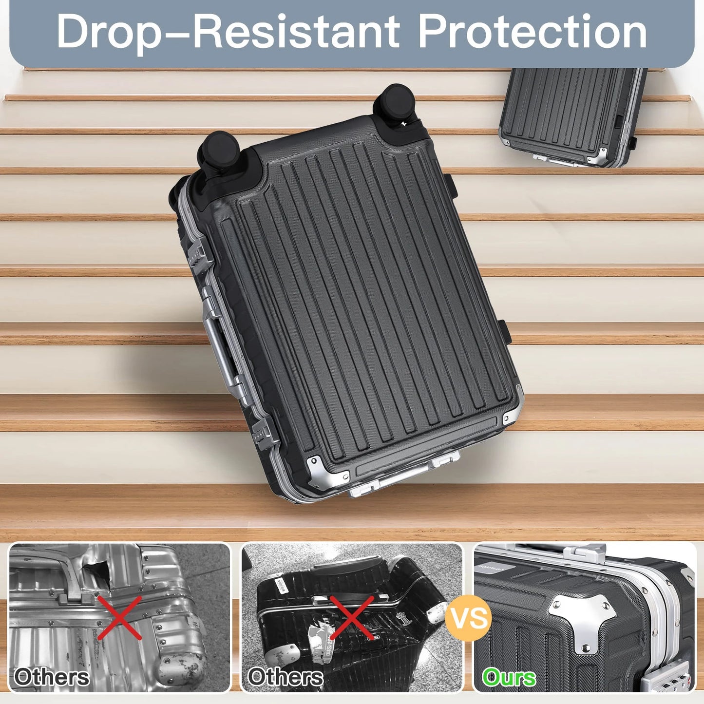 Hard Case Suitcase Trolley Aluminum Frame suitcase PC hand luggage with 4 Rolls TSA Check-in Luggage Trackcase Black