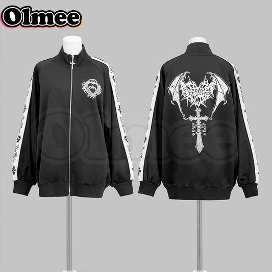 [Olmee] In Stock Jirai Kei Ryousangata Gothic Jacket Coat Outerwear Cosplay Costume Oversized Zipper Bat Cross Halloween Xmas