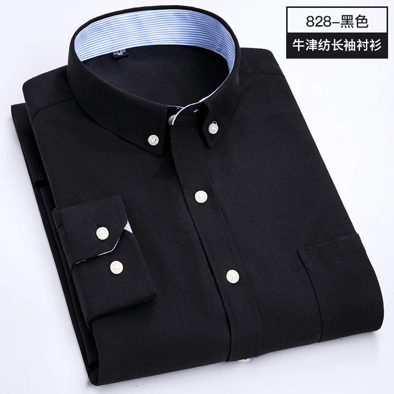 Men's long sleeve shirt Oxford woven casual non-ironing spring summer autumn slim top comfortable trend fashion with white shirt
