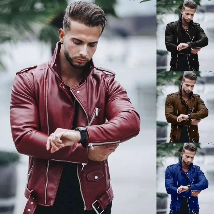New Men's Autumn Winter Fashion PU Leather Jackets Plus Size 4XL 5XL Slim Leather Jackets Male Jackets for Men Coats Clothing