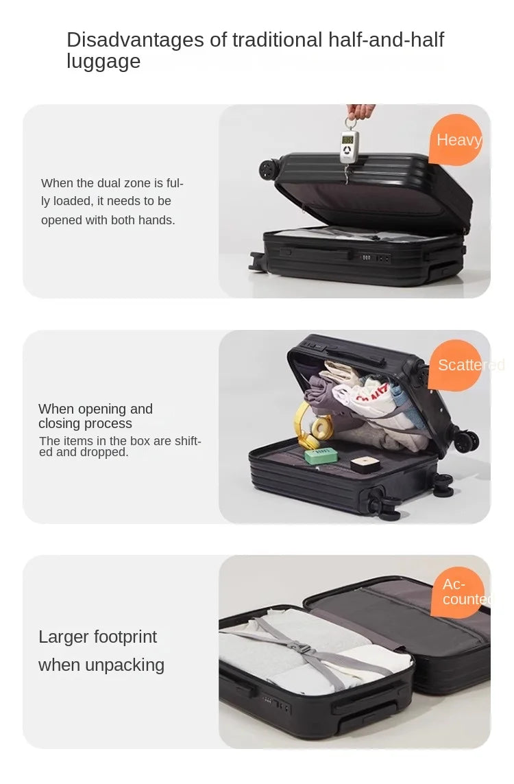Front Opening 18/20 inch Suitcase Cabin Luggage Small 16 inch Short Trip Bag Ultra-light Aluminium Frame Luggage Large Capacity