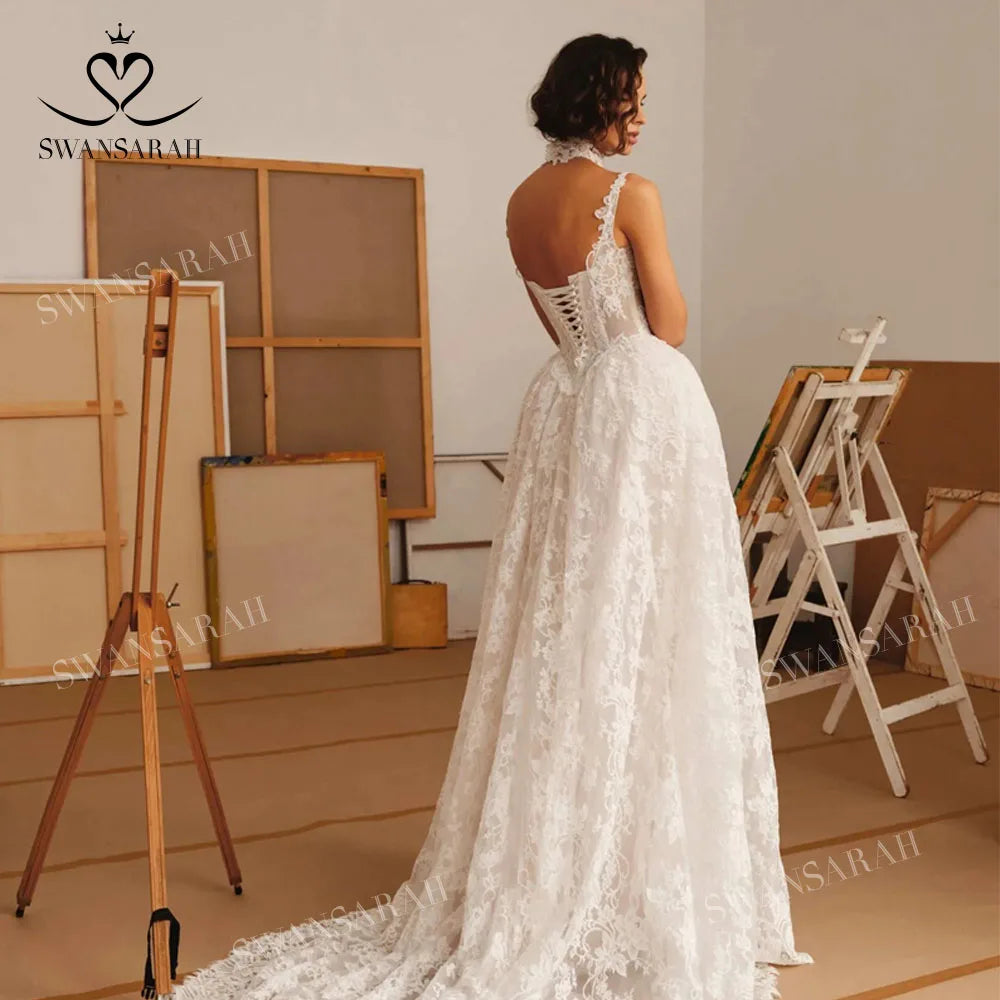SwanSarah Luxury Sleeveless Wedding Dress 2027 Appliques Sweetheart Lace A-Line Princess Bride Gown M557 Custom Vestido De Novia