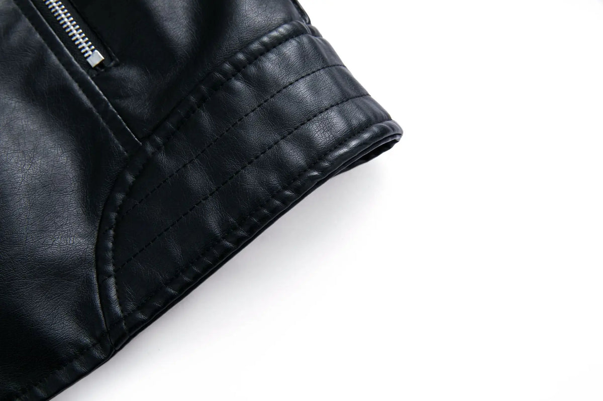 Spring and Autumn short women's leather jacket, Slim lapel biker suit, oblique zipper jacket women's coat