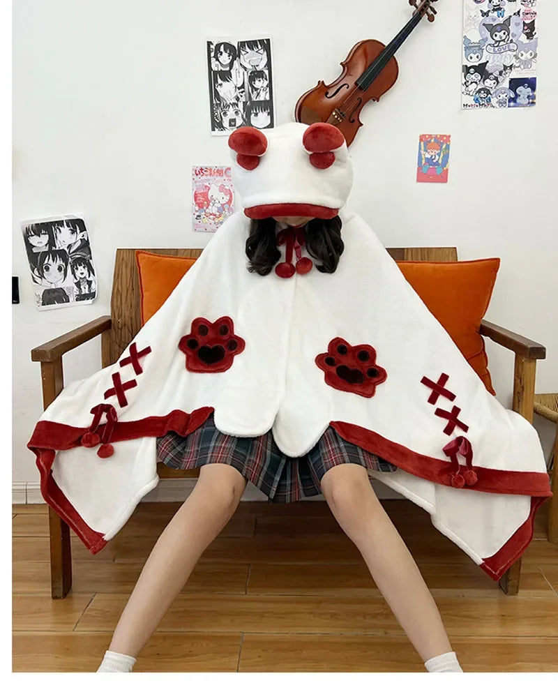 Kawaii Cartoon Bat Y2k Cute Blanket Plush Pajamas Anime Cosplay Cape Costume Halloween Theme Party Women's Hooded Cape 2025 New