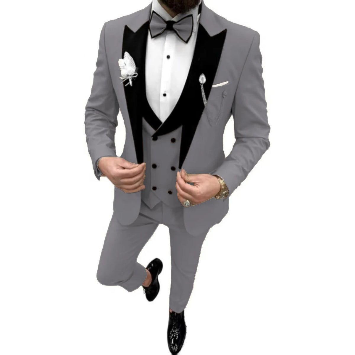 Elegant Men Suit Customized 3 Piece Blazer Vest and Pants Set Tuxedo Suits for Men Velvet Peak Lapel Formal Men Suit for Wedding