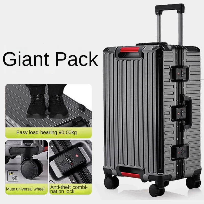 Five-wheel Aluminum Frame Suitcase 30 inch Multifunctional Cabin Password Trolley Case Luggage with USB Cup Holder Suitcases