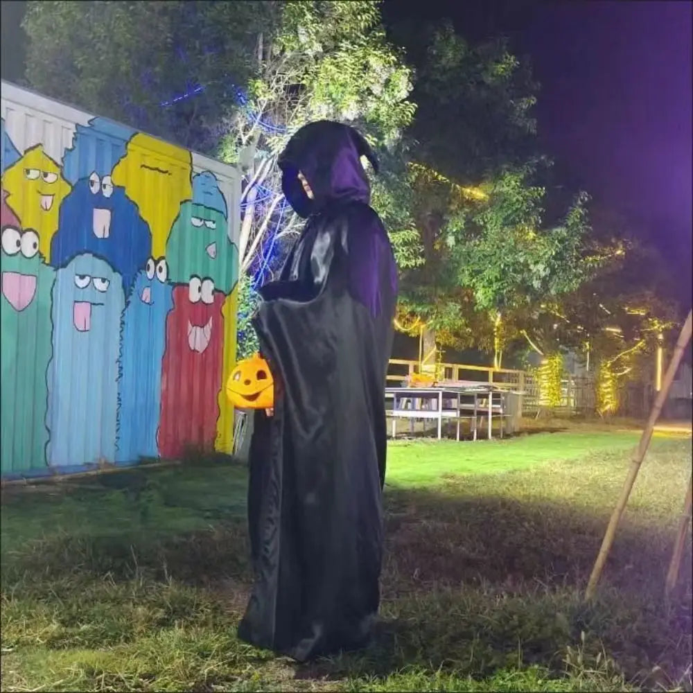 Fashion Solid Color Halloween Cloak with Big Hat Classic Grim Reaper Cloak Dress Up Hooded Cape Witch's Cloak Halloween Party
