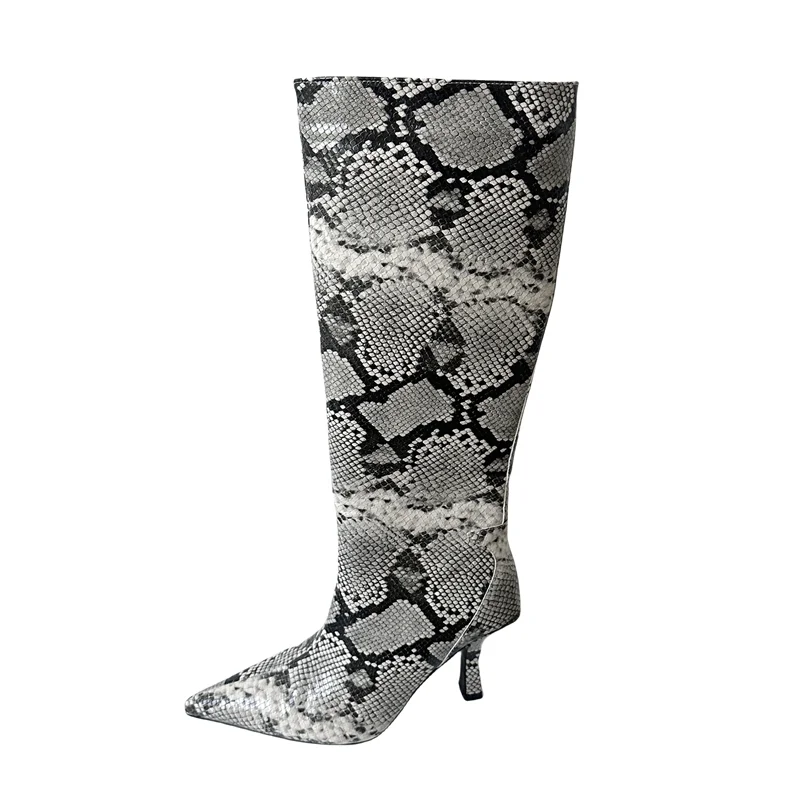 ZAROY Stiletto Heel Knee High Boots Brand Designer Brown Cow Print Pointed Toe Zipper Runway Banquet Dress High Botas сапоги