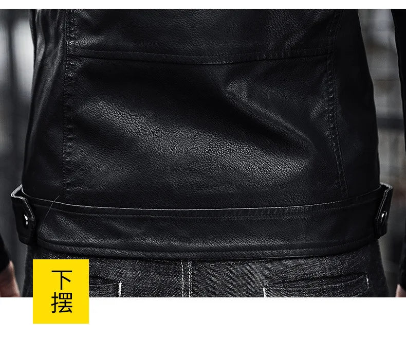 Male Slim Fit Pu Leather Coats Mens Motorcycle Jackets Black Outwear Leather Coats Man High Quality Business Leather Jacket