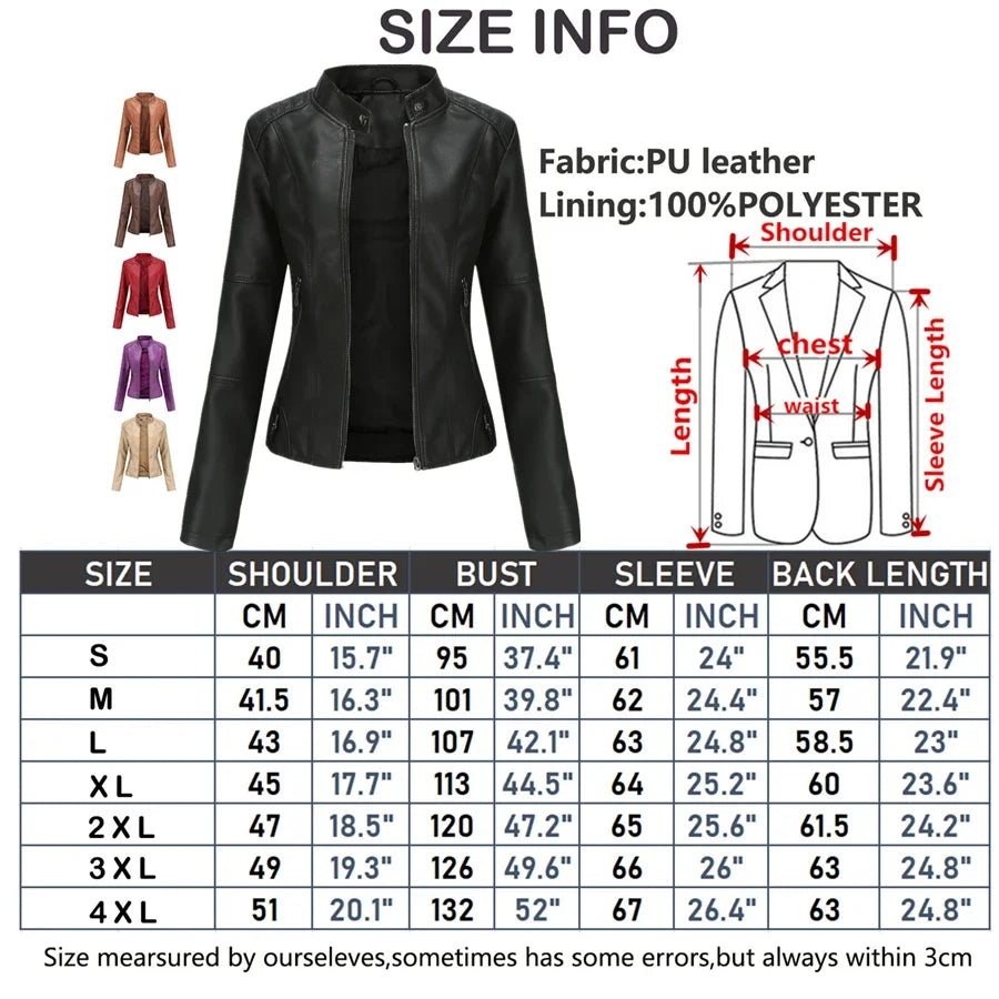 Autumn New Women's Leather Jacket, Fashionable Trim Motorcycle Women PU Coat Black Purple Brown Tops Female Menteau