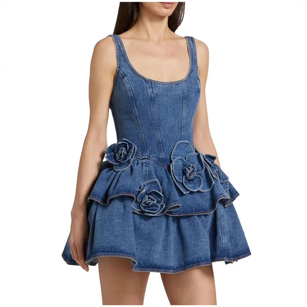Denim Dress Women Dresses Washed Y2k Camisole Knee Length Vestidos Streetwear High Street 2025 Loose A Line Party Night Club
