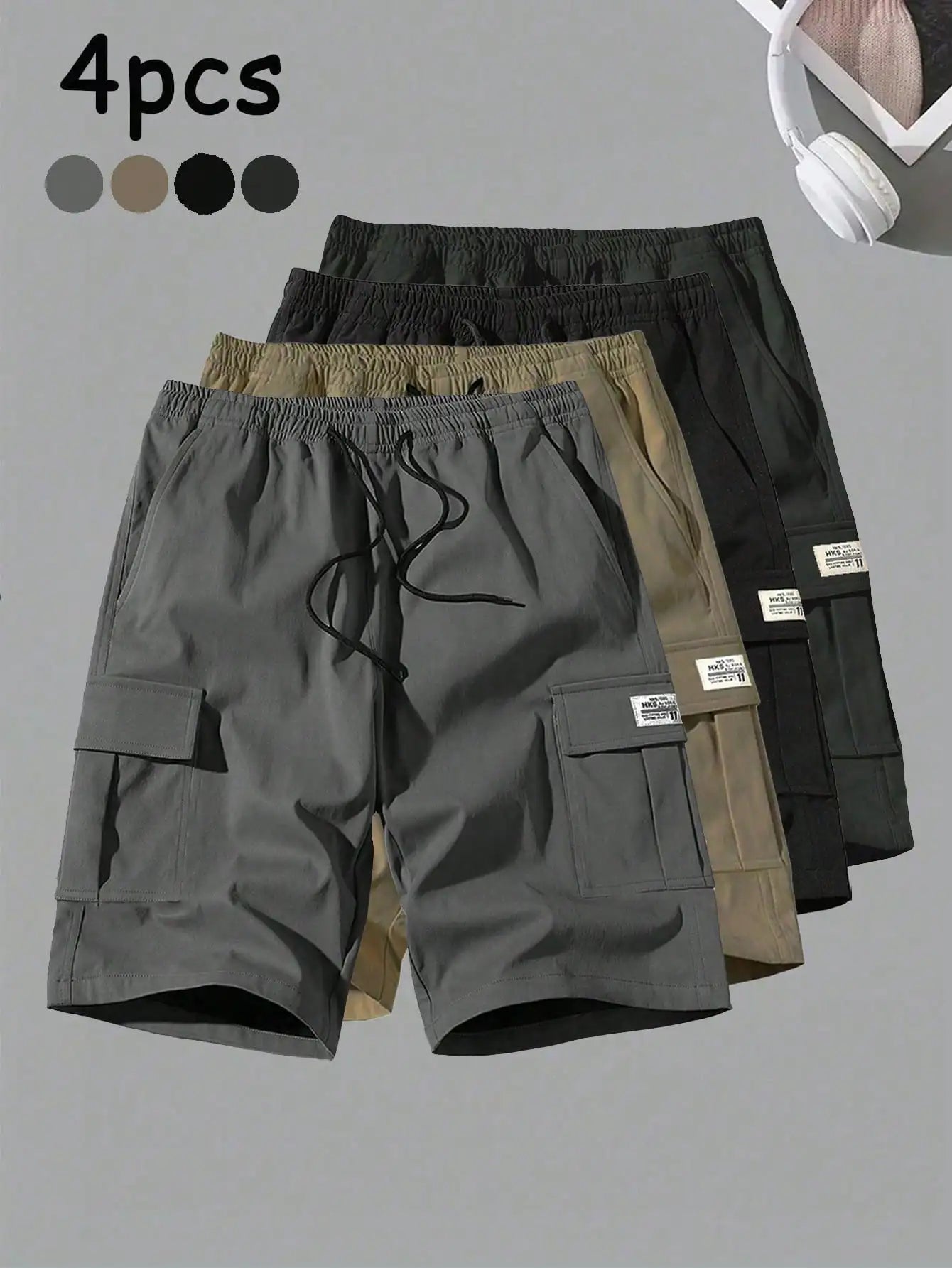 4 Pcs Men's Casual Breathable Cargo Shorts Summer Outdoor Bermuda Shorts