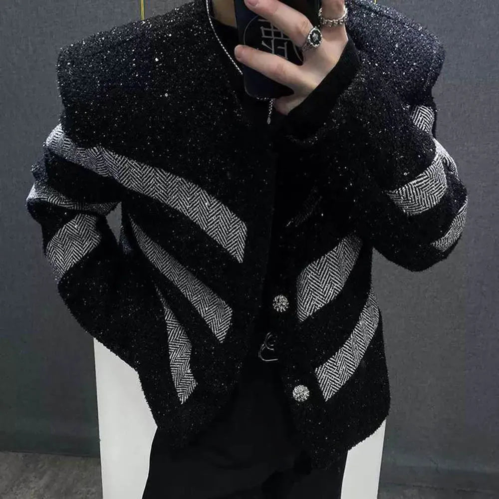 Men's Sequined Long-Sleeved Jacket American Retro Fashion Trend High Street Loose Casual Breathable Niche Men's New Jacket