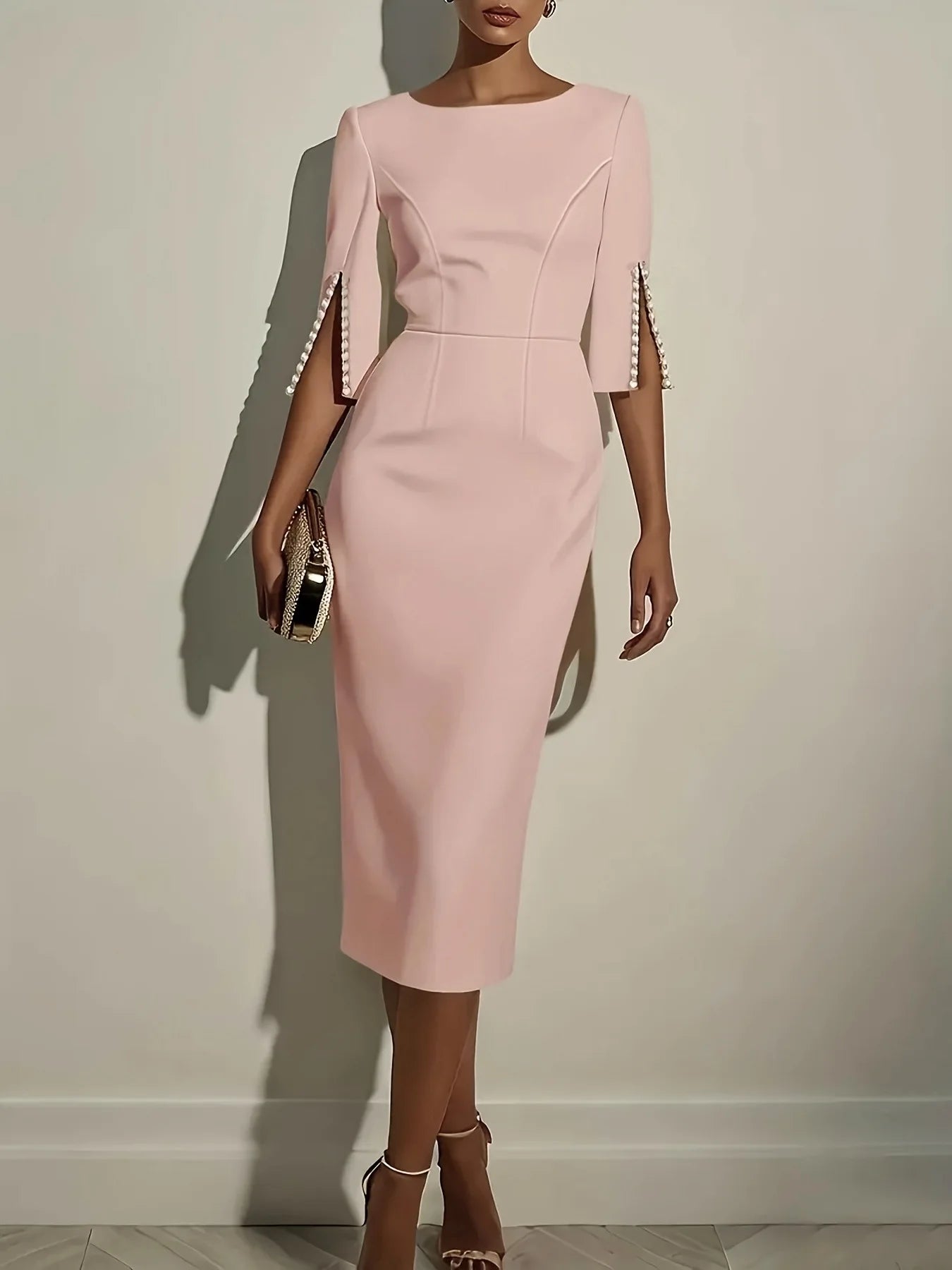2025 Dress for Women Fashion Comfortable Office Solid Color Commuter Bead Slim and Elegant Evening Party Dress