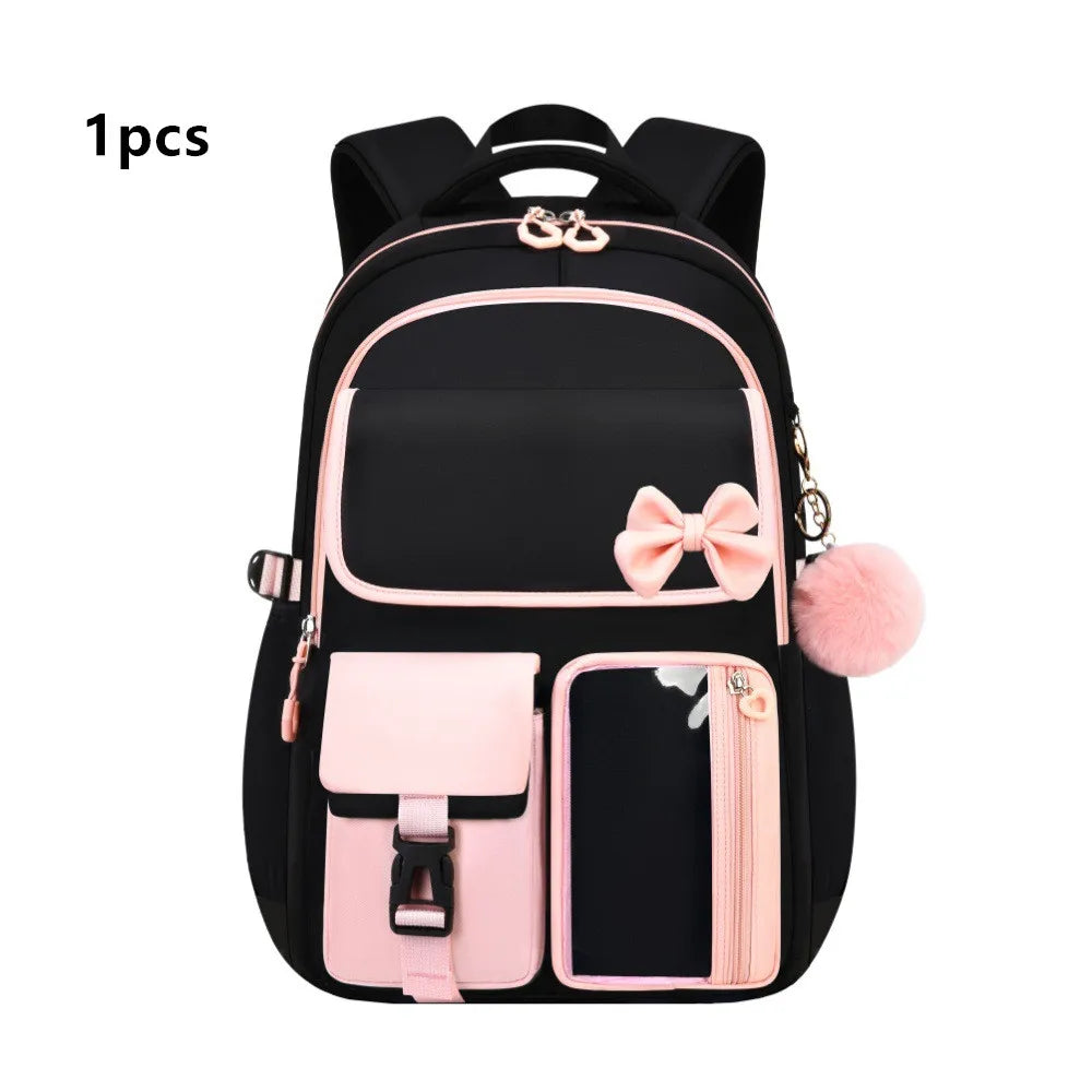 Three-piece Purple School Bag Set Casual with Pen Bag Students Schoolbag Durable with Lunch Bag Large Capacity bow Backpack book