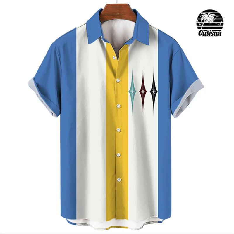 Men Stripe Elegant Blouse Color Printing Idols Clothes Robe Soccer Short Sleeve Casual Social Cufflinks Oversized Fashion Shirts