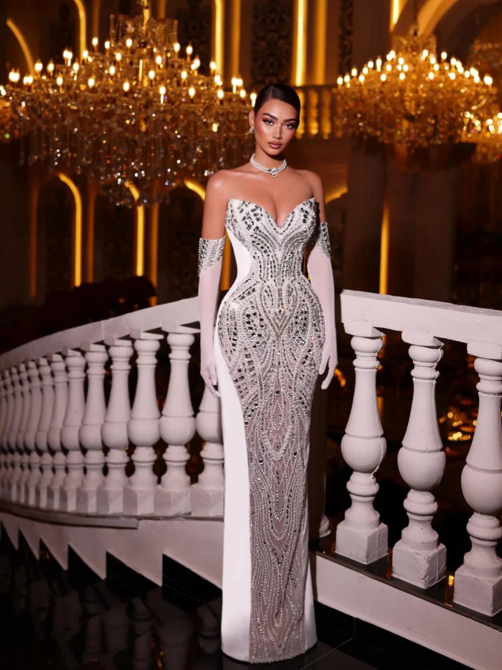 New Detachable Train Wedding Dress Without Gloves Exquisite Pearls Crystal Bridal Gown Customized Attractive Dresses For Bride