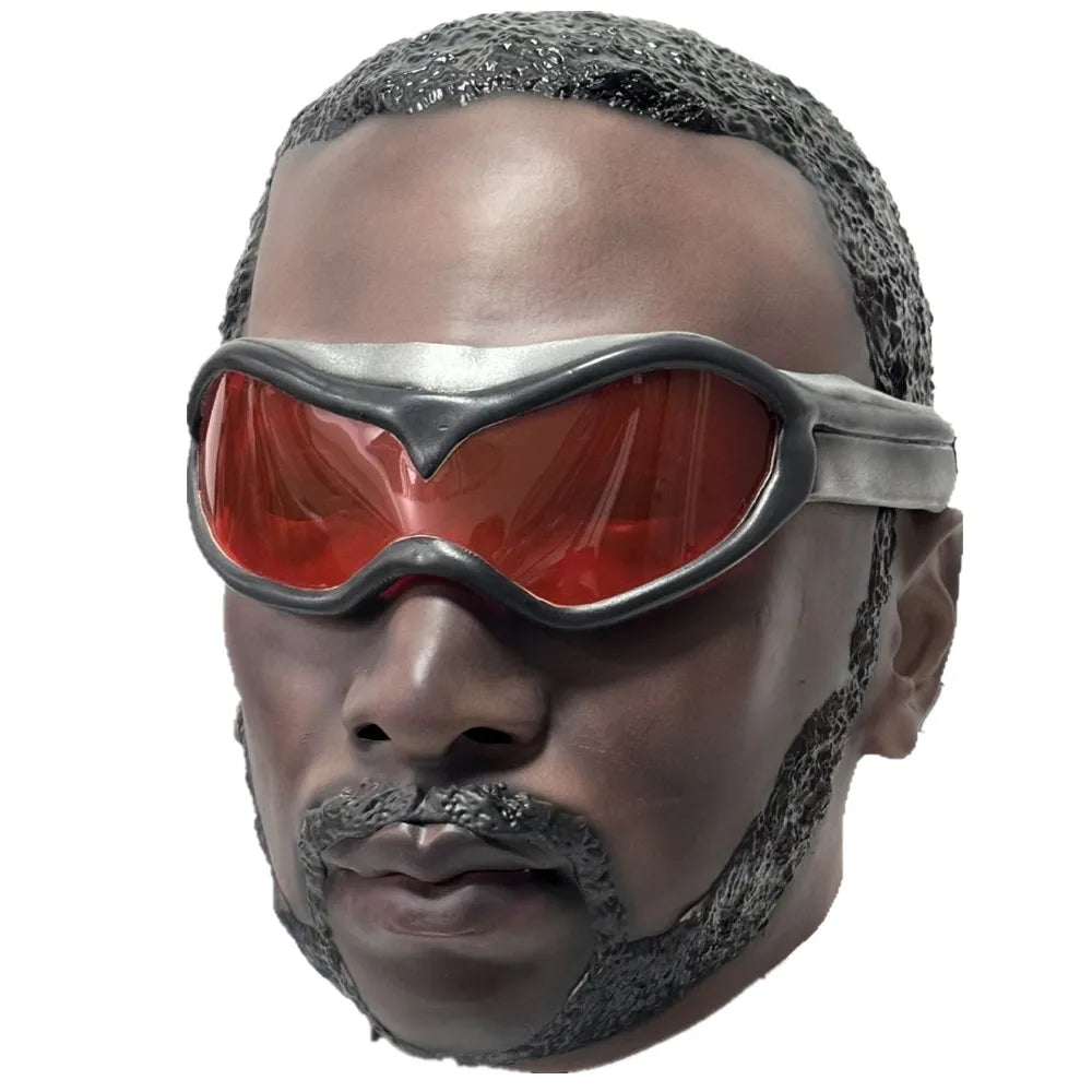 Realistic Bearded Man Full Head Latex Mask Detachable Red Lens Goggles Adult Halloween Cosplay Masquerade Party Costume Props