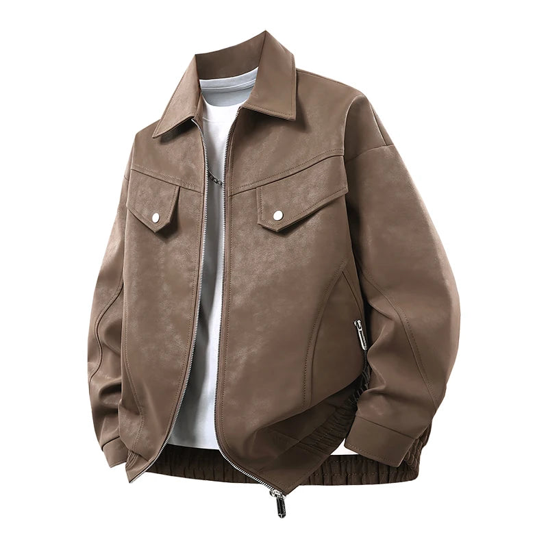 Leather Jacket Autumn Winter Outdoor Comfortable Warm Breathable Men's Jacket Sports Fitness Running Leisure Handsome Imitation