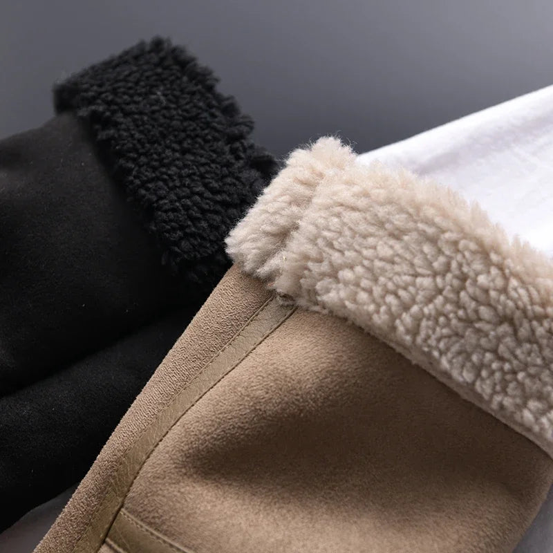 Winter Women Thick Warm Suede Lamb Jacket Short Motorcycle Brown Coats Faux Shearling Sheepskin Leather Jackets Outwear