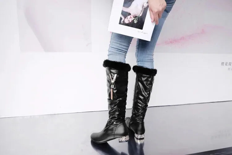 Winter Warm Knee High Boots Women Platform Wedges High Heels Snow Boots Slip on Winter Ladies Shoes White Black Pink 2025