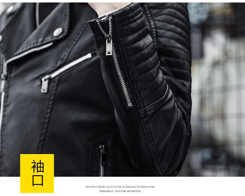 Male Slim Fit Pu Leather Coats Mens Motorcycle Jackets Black Outwear Leather Coats Man High Quality Business Leather Jacket