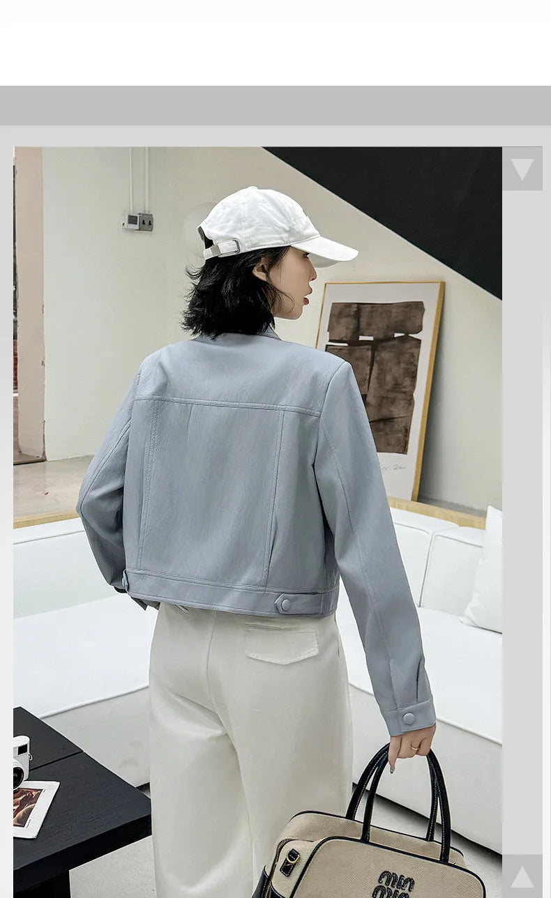 Fashionable Short PU Leather Jacket Women's Loose Slimming Biker Style Spring Autumn New Arrival Korean Version Casual Coat