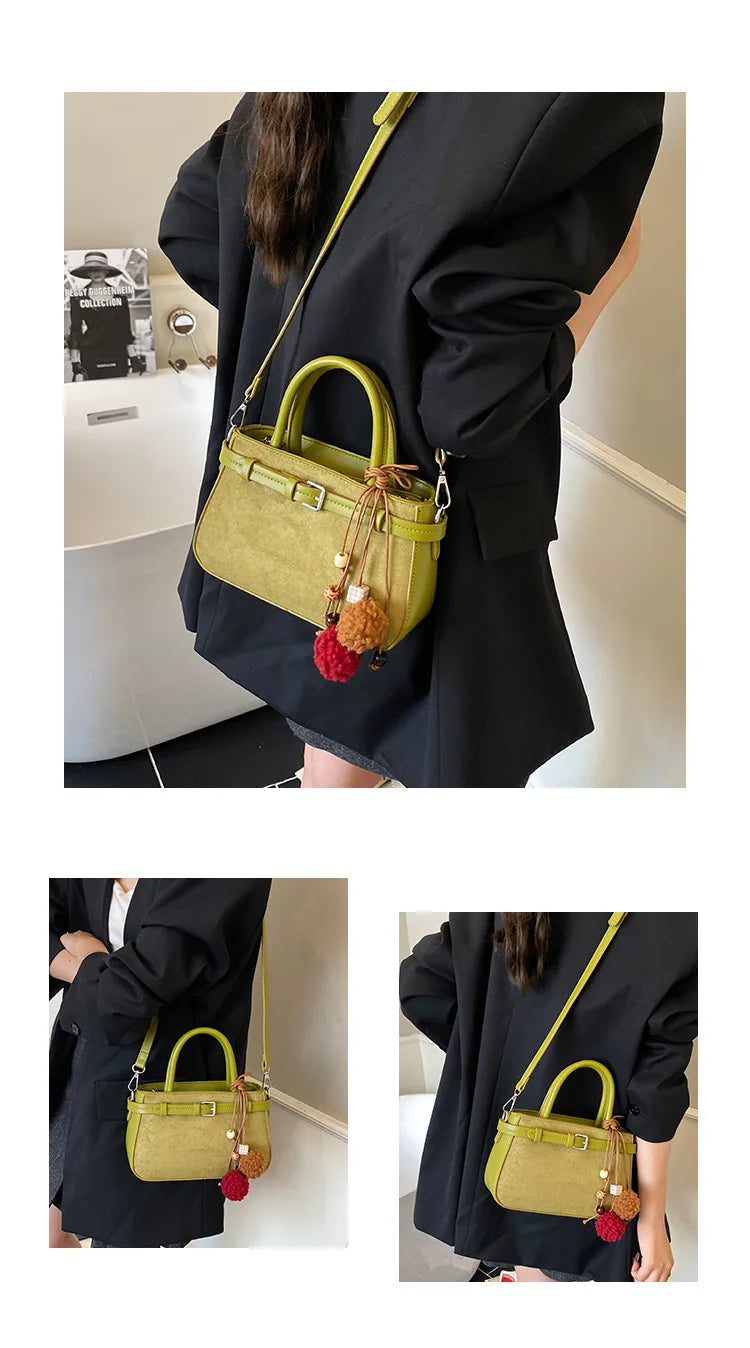 Retro Faux Suede Women's Handbag Fashionable Small Square Bag 2025 Winter Simple Short Handle Single Shoulder Crossbody Bag