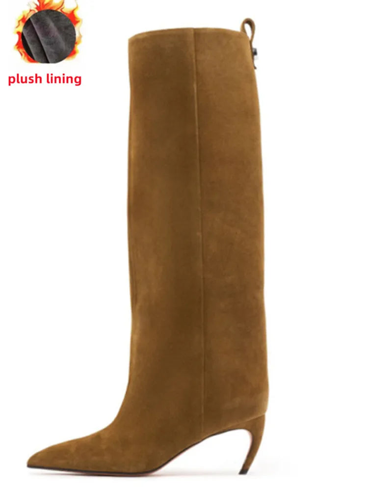 Women's Slim Fit High Heels Knee High Boots Autumn and Winter Fashion Women's Pointed Mid Top Boots, Large Women's Boots