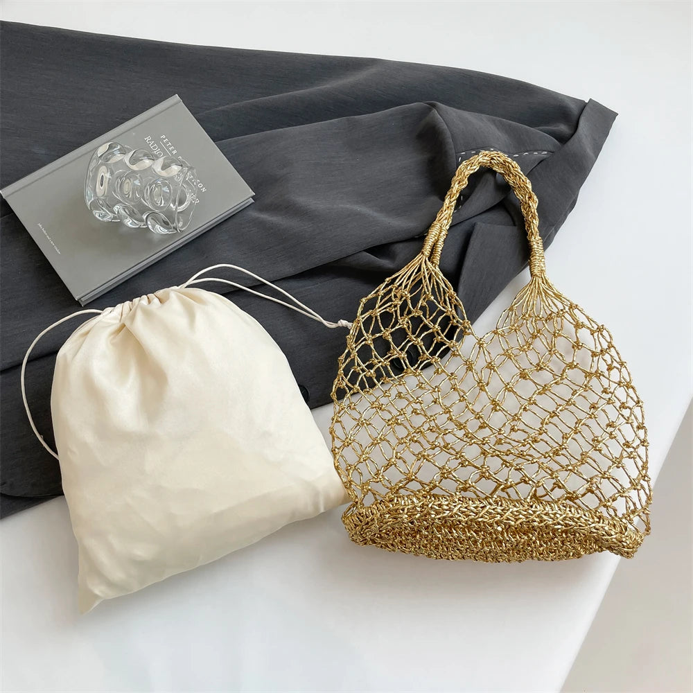 MOODS Handmade Woven Design Round Handle Handbags For Women Eco-friendly Craft Paper Hollow-out Luxury Designer Top-handle Bags