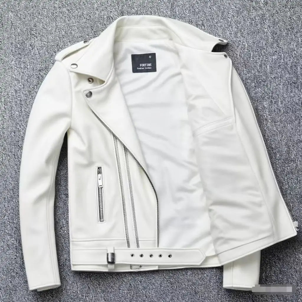 Winter and Autumn Men's Oversized Button-down PU Leather Coat with Multiple Zippers Polo Jacket, with Many Zippers