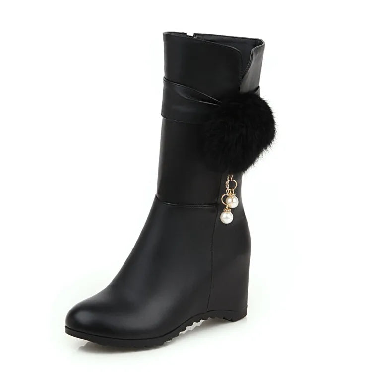 Women Snow Boots Autumn Winter Keep Warm Fur Wedges Increasing Faux Suede Round Toe White Princess Boots New 2026