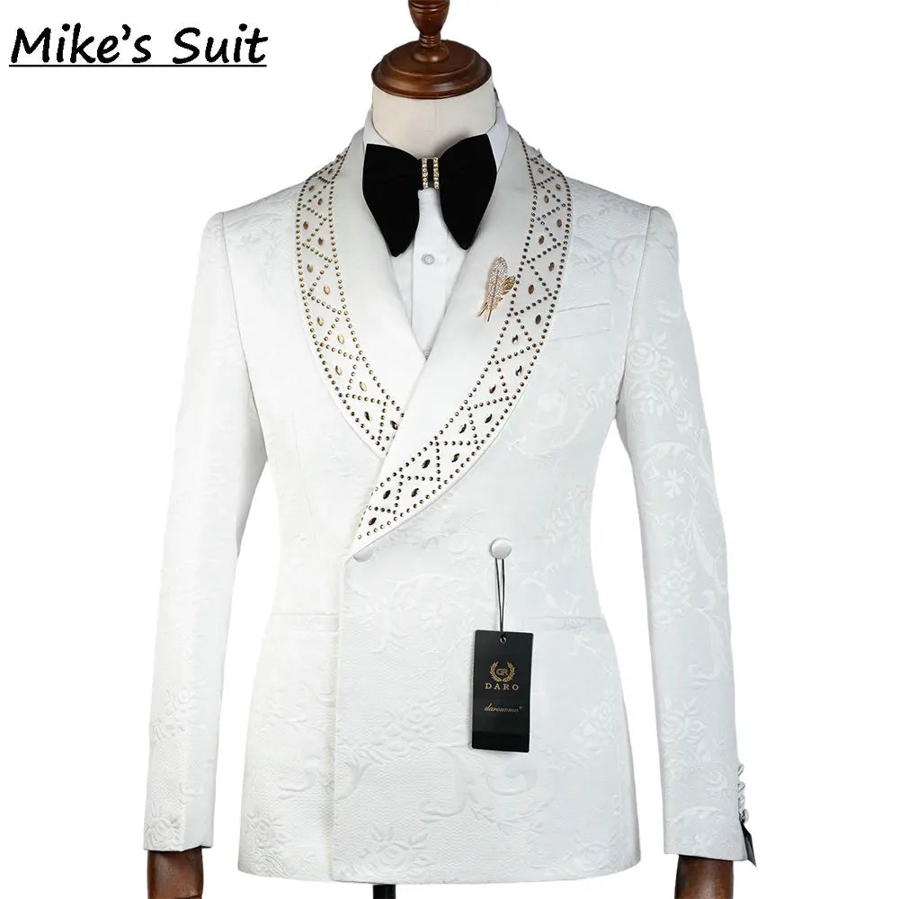2026 Jacquard Wedding Suit Groom Wear Beading Crystal Man's Suits Formal Tuxedo Two Pieces Set Blazer And Pants Traje De Novio