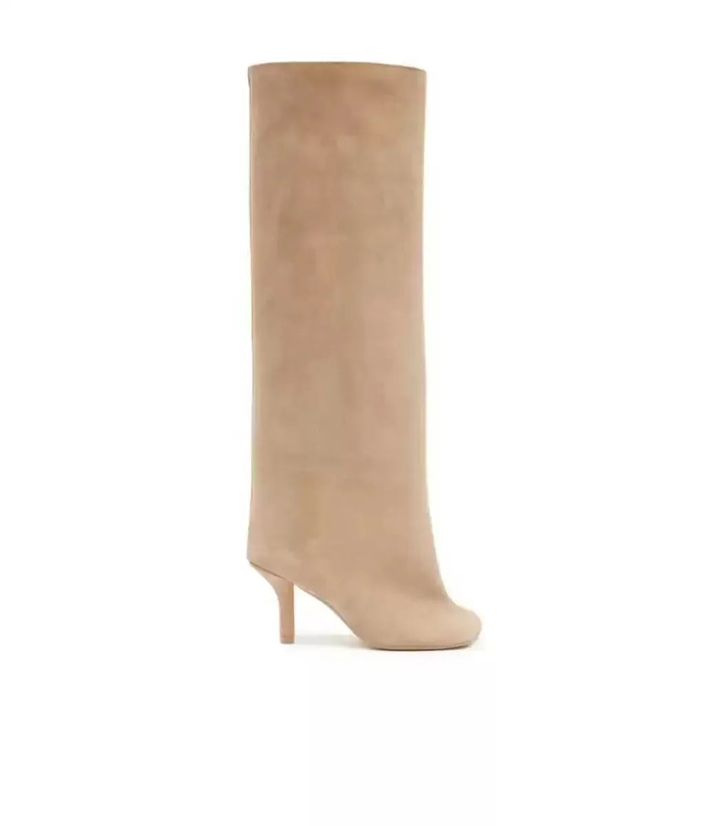 2025Women's Autumn and Winter New Slim Fit High Heels Knee High Boots Fashionable Plus Size Medium Long Boots Knight Boots