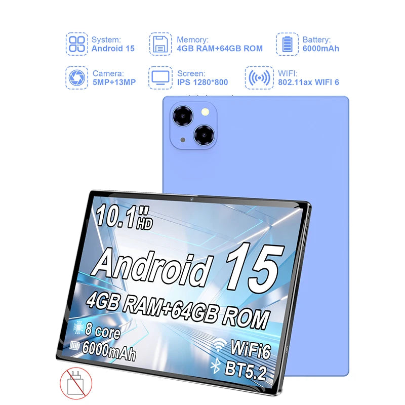 2026 New 10.1 Inch Tablet Pc 4GB RAM 64GB ROM Android 15 Octa Core 3G 4GLTE 5G Internet WiFi Internet Global Version