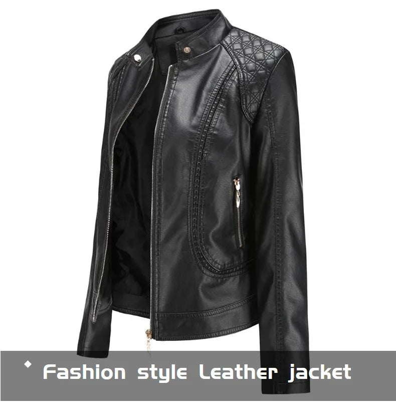 Women's Elegant Stand-up Collar Solid Jacket 2022 Female Three-dimensional Pattern Coat S-4XL New Pu Faux Leather Jacket Women
