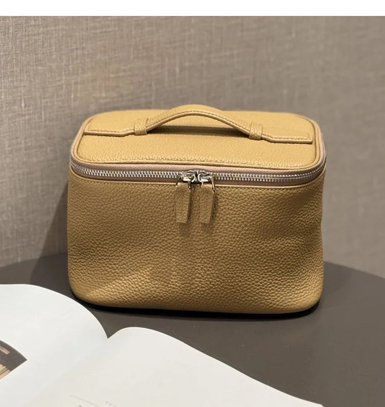 Firstgrain Cowhide Himalayan Crocodile Pattern Vanity Case Genuine Leather Square Portable Large-Capacity Hand-Held Cosmetic Bag