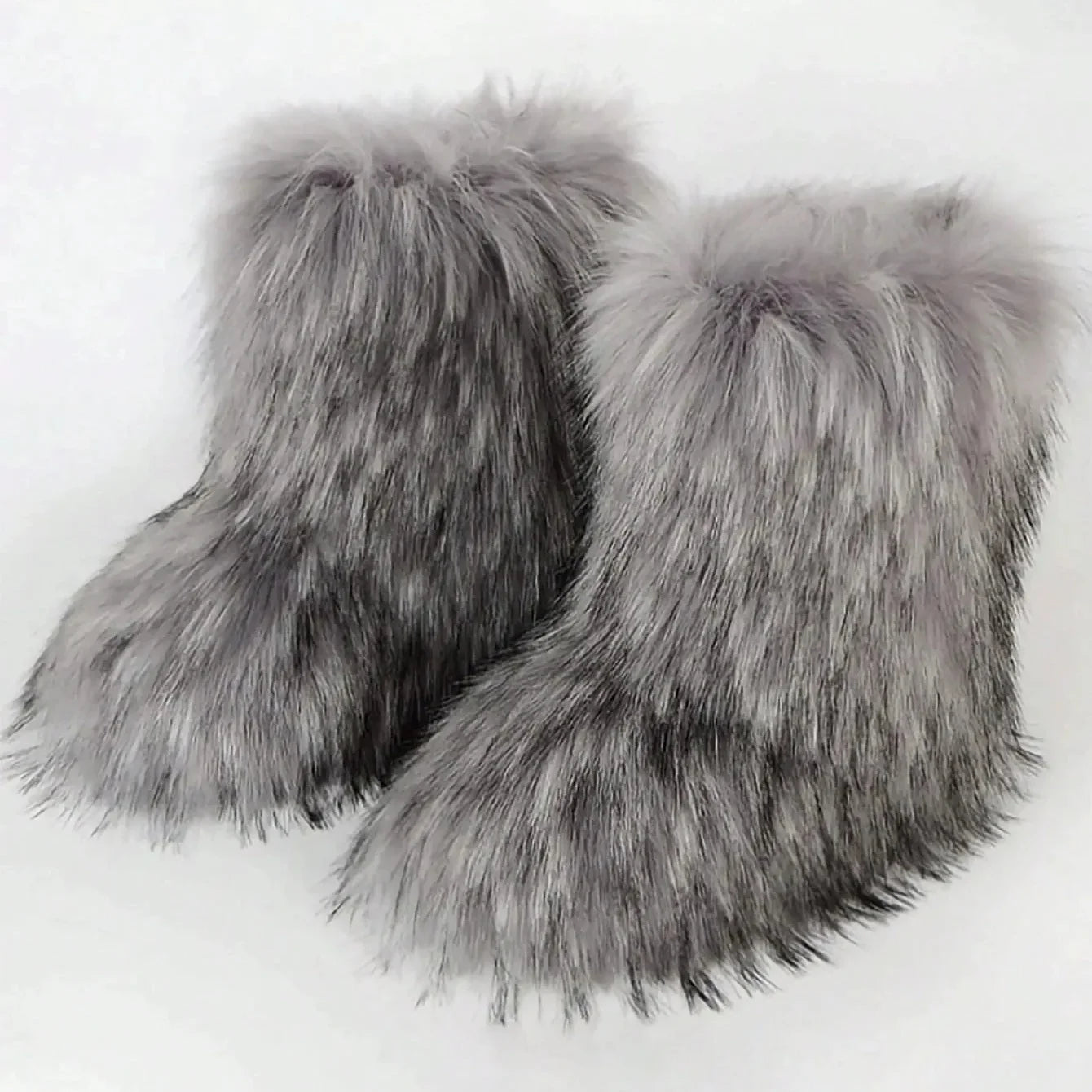 Women's Winter Fluffy Faux Fox Fur Boots Woman Plush Warm Snow Boots Luxury Footwear Girls' Furry Fur Bottes Fashion