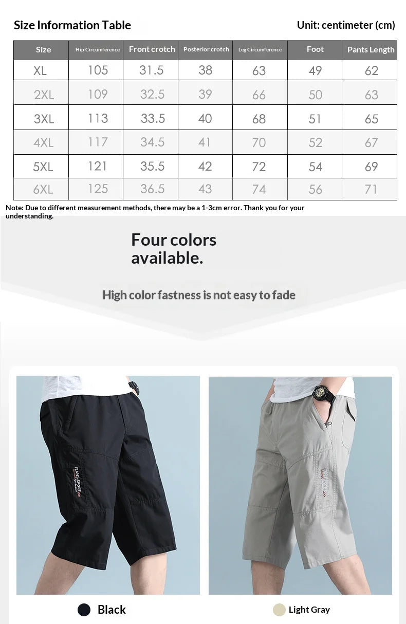 Zipper Pocket Workwear Shorts Mens Knee Cargo Pants 2026 Summer Cotton Shorts Men Climbing Jogger Elastic Waist Sports Work Wear