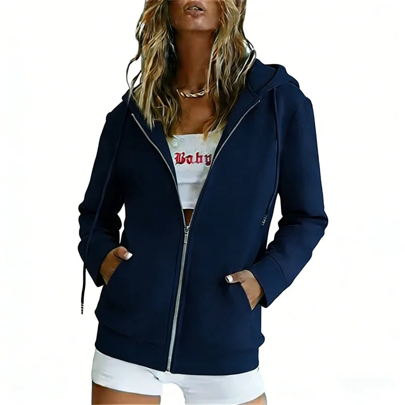 Spring Autumn Fashion loose zipper Hoodies Women cardigan coat Daily Long Sleeve tops Versatile Casual Hoodies Women Sweatshirt