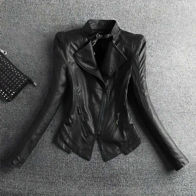 Winter 2026 New Black Pu Leather Jacket Women Y2K Streetwear Cropped Motorcycle Coat Fashion Gyaru Long Sleeve Short Outerwears