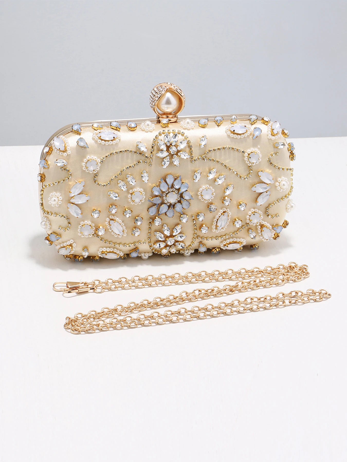 Diamonds Women Party Day Clutch Pearl Beading Wedding Evening Bags With Shoulder Chain Handbags Holder